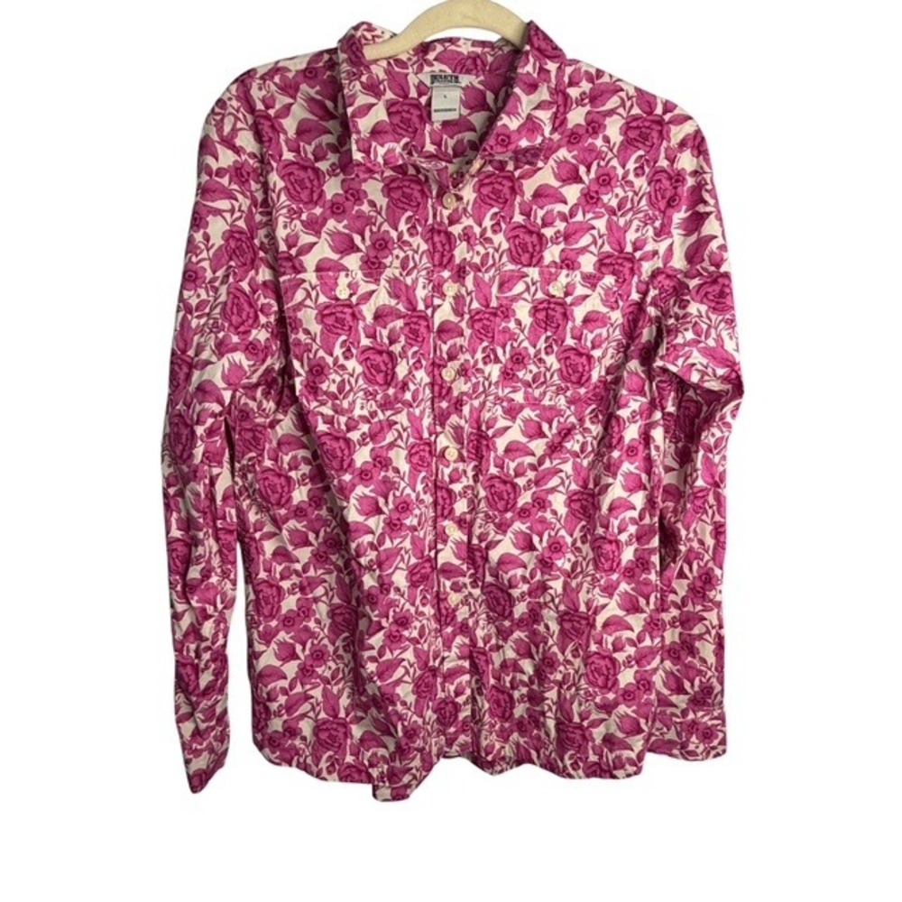 Duluth Shirt Women's Large Floral Printmaker Outdoor Botanical Pink White
